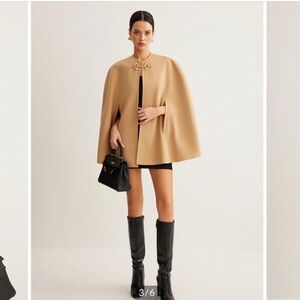 Metal detail plain tweed cloak